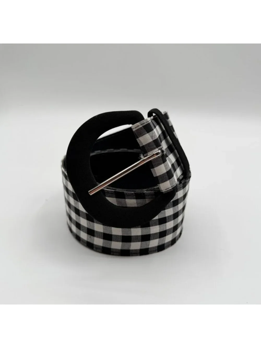 Vintage Black & White Checkered Pattern Fabric/Plastic Belt Size 16